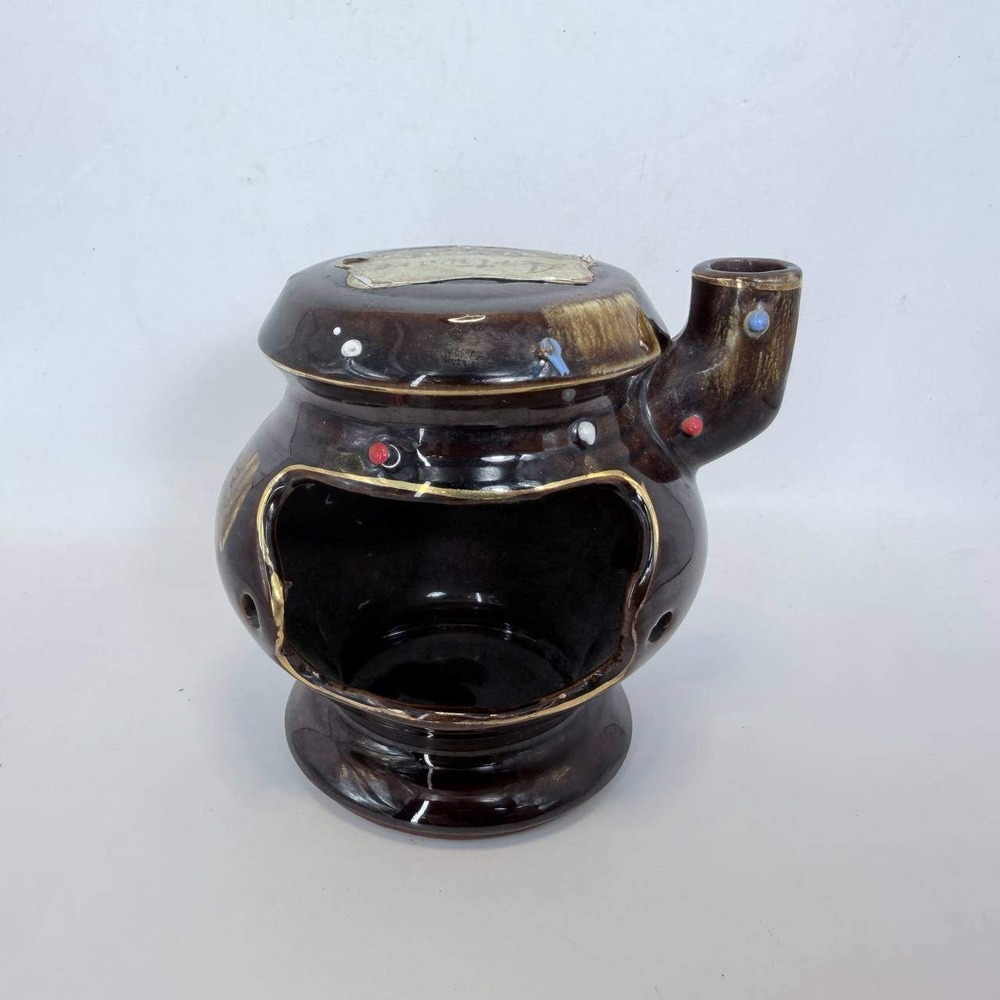 Vintage Artware by Tilso Japan Ceramic Candle Holder Brown Gold Trim Mid Century